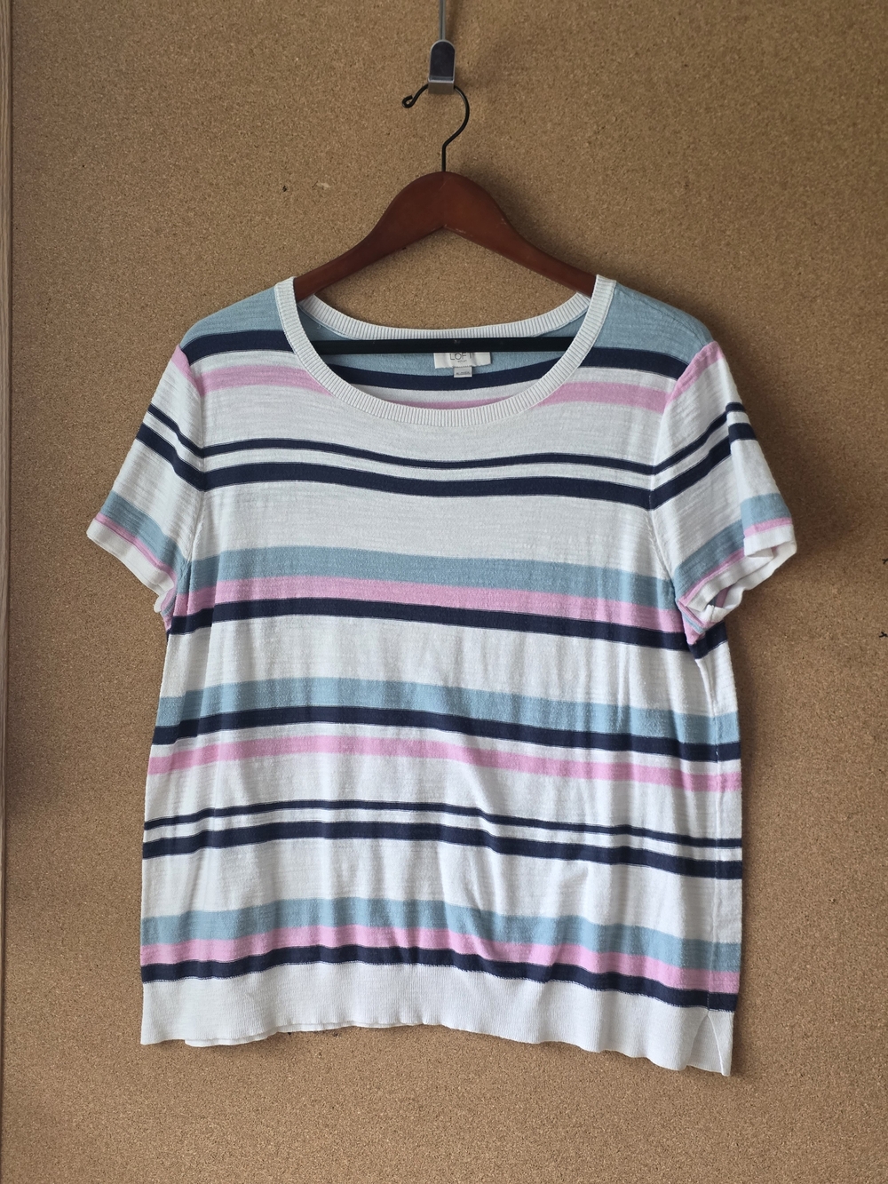LOFT Striped 100% Cotton Short Sleeve Knit Top XL Summer